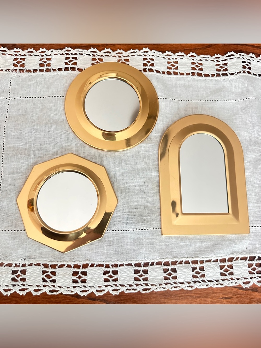 Vintage set of 3 brass mini mirrors